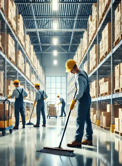 Hombres haciendo limpieza industrial