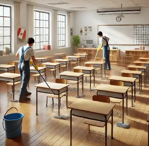 Hombres haciendo limpieza de salones